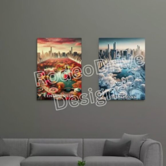 Seasons of Central Park: Autumn & Winter 18x24 Prints Central Park Wall Art Set - Picture 1 of 4